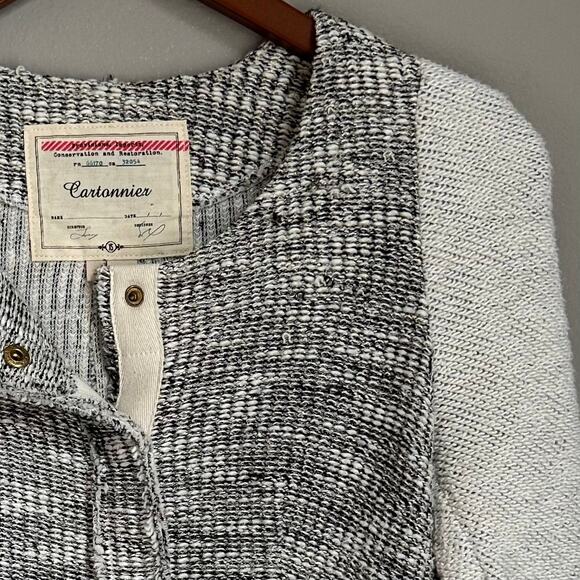Anthropologie Cartonnier Two Tone Gray Tweed Cardigan Size XS Academia Preppy - Picture 3 of 10